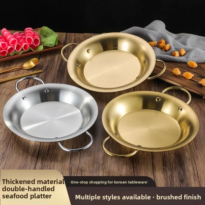 Paella Pan Steel - กระทะพาเอลลาสแตนเลสพร้อมหูจับสองข้าง หม้อทรงแบน ตัวหม้อหนา ผิวขัดเงา ทำความสะอาดง่าย เหมาะสำหรับอาหารกุ้งและกุ้งล็อบสเตอร์