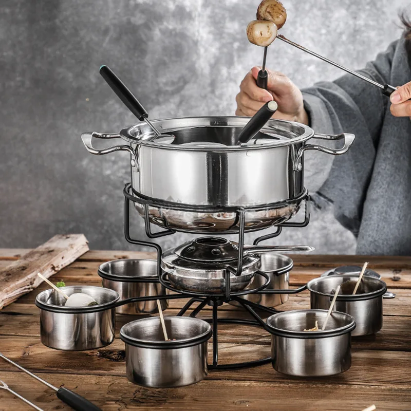 Home Cooking Set - ชุดฟองดูหม้อสแตนเลสเตาเนยชีสช็อคโกแลตชุดหม้อร้อนกลางแจ้งในบ้านทำอาหารกระทะละลายเนย