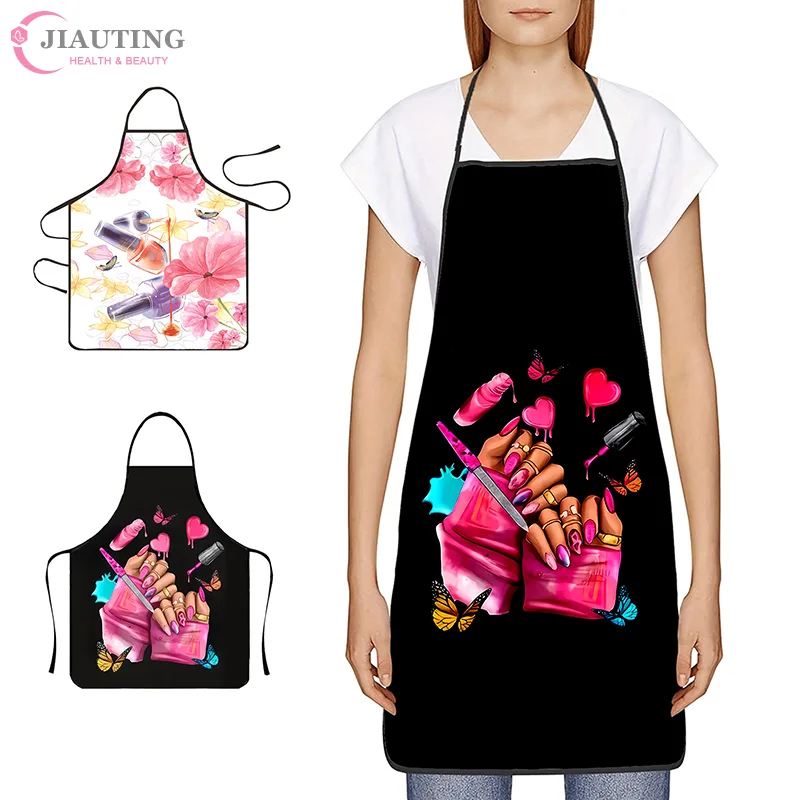 Home Cooking Usa - การพิมพ์ยาทาเล็บความงามห้องครัวผู้หญิงผ้ากันเปื้อนทําความสะอาดในครัวเรือน Pinafore Salon Home ทําอาหารเบเกอรี่เล็บเสื้อผ้าทํางาน