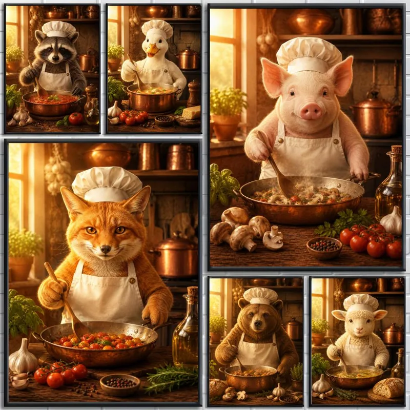 Home Cooking Definition - โปสเตอร์ร้านเบเกอรี่ทำอาหารรูปสัตว์ตลกๆ โปสเตอร์ความละเอียดสูง ศิลปะติดผนังสำหรับห้องนั่งเล่นและของตกแต่งบ้าน