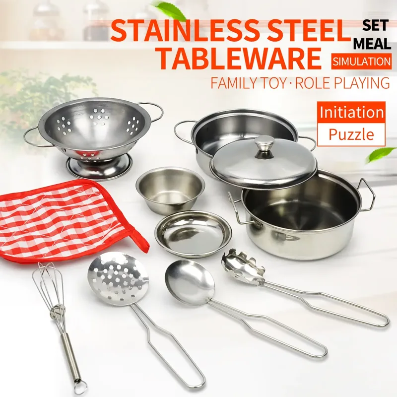 Paella Pan Steel - ชุดของเล่นครัวจำลองพร้อมเครื่องครัวสแตนเลส หม้อและกระทะ ชุดอุปกรณ์ทำอาหาร ของขวัญ เครื่องมือการเรียนรู้