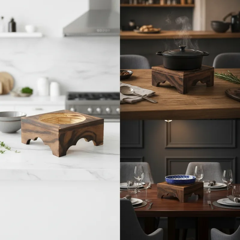 Home Cooking Usa - ขาตั้งหม้อไม้ไผ่ขัดเงา ขาตั้งหม้อทรงกลม เป็นมิตรกับสิ่งแวดล้อม เหมาะสำหรับทำอาหารที่บ้าน และเสิร์ฟบนโต๊ะ