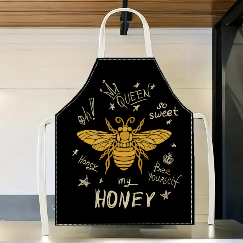 Home Cooking Queen - ผ้ากันเปื้อนลายผึ้งหวาน ผ้าลินินผสมฝ้าย สำหรับทำอาหาร อบขนม ของขวัญสำหรับผู้หญิง สาวๆ
