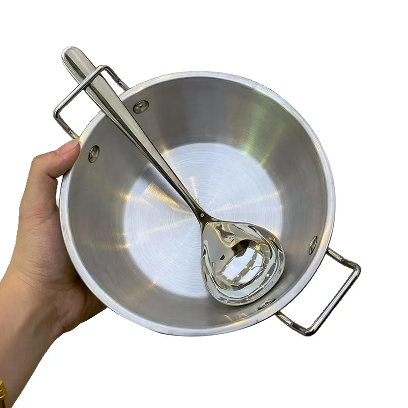 Paella Pan Steel - หม้อสแตนเลสพร้อมหูจับสำหรับทำอาหารในครัว หม้อสำหรับทำอาหารทะเล ข้าว อาหารจานด่วน ปิ้งย่าง ปิกนิก