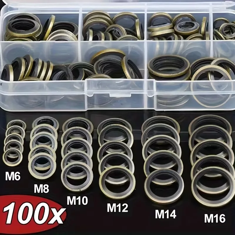 Paella Pan Steel - ชุดปะเก็นปลั๊กระบายน้ำมันเครื่องยนต์ 100 ชิ้น - ประกอบด้วยแหวนรองน็อตระบายน้ำมัน, ปะเก็นยาง