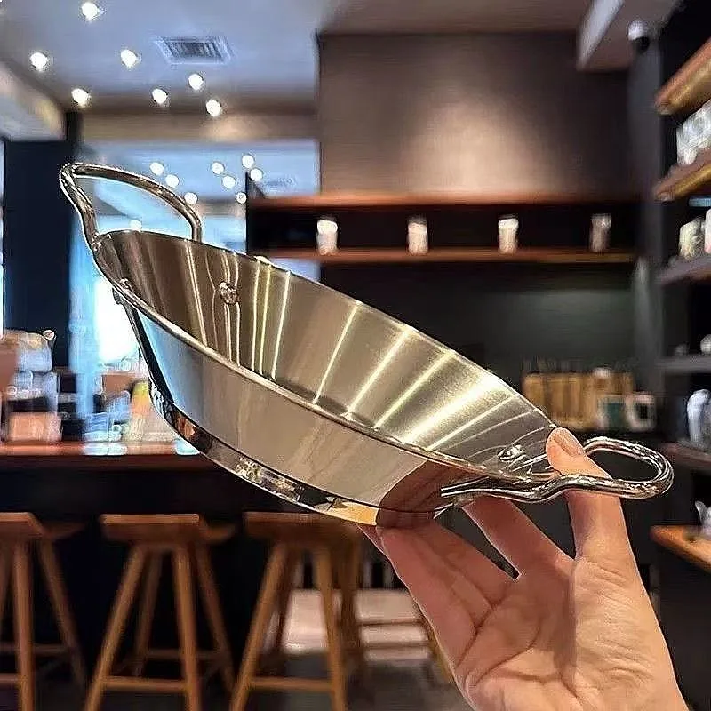 Paella Pan Steel - กระทะปาเอญ่าสแตนเลส จานอเนกประสงค์ หม้อแห้ง ภาชนะสำหรับใช้ในบ้าน โรงแรม ภาชนะสำหรับใช้ในเชิงพาณิชย์