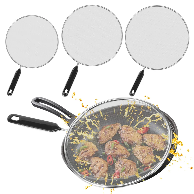 Paella Pan Steel - ชุดแผ่นกันน้ำมันกระเด็น 3/4 ชิ้น ทำจากสแตนเลส ตาข่ายละเอียด สำหรับฝาครอบกระทะทอดน้ำมัน